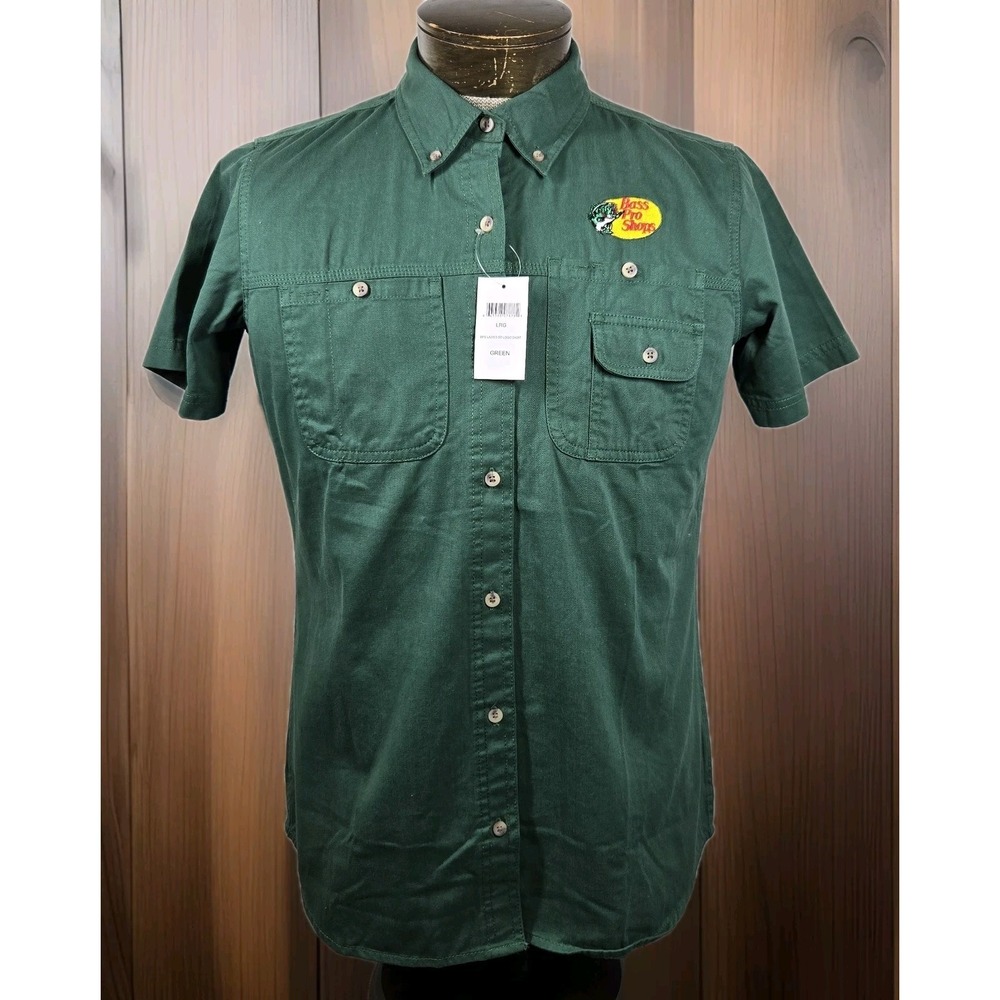 Bass Pro Shops‎ Shirt Womens L Green Embroidered Logo Short Sleeve New With Tags
